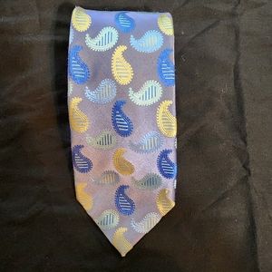 Vintage BCBG Attitude Tie, 100% silk, grey, blue and yellow, 60x3.5 inches